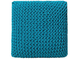 Wyld And Coco Blue Knitted Cotton Pouf Ottoman With Eps Beads Filling, 50 X 50 Cm Square - thumbnail 1
