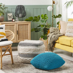 Wyld And Coco Blue Knitted Cotton Pouf Ottoman With Eps Beads Filling, 50 X 50 Cm Square - thumbnail 2