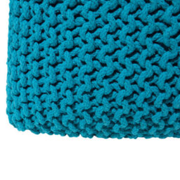 Wyld And Coco Blue Knitted Cotton Pouf Ottoman With Eps Beads Filling, 50 X 50 Cm Square - thumbnail 3