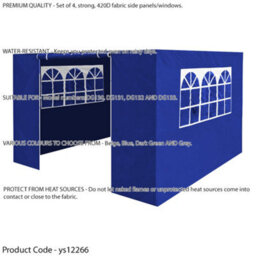 Loops Side Walls Door & Windows For 3X3M Pop-Up Gazebo - Blue - Garden Party Tent - thumbnail 2