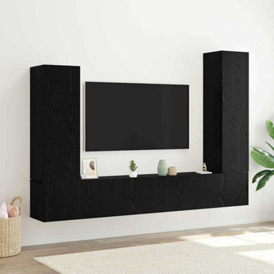 Berkfield 4 Piece Tv Cabinet Set Wall-Mounted Black Oak Engineered Wood - image 1