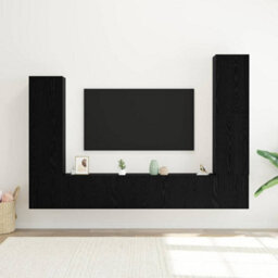 Berkfield 4 Piece Tv Cabinet Set Wall-Mounted Black Oak Engineered Wood - thumbnail 4
