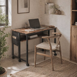Wyld Haus Saha 80Cm Rustic Brown Drop Leaf Writing Desk - Compact, Foldable Workstation - thumbnail 1