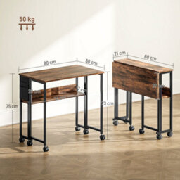 Wyld Haus Saha 80Cm Rustic Brown Drop Leaf Writing Desk - Compact, Foldable Workstation - thumbnail 3