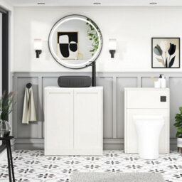 Royal Bathrooms Royal Bathroom Elmore 700mm Classic White Freestanding Bathroom Vanity Unit 2 Door Plain White Worktop With Milan Black Basin - thumbnail 5