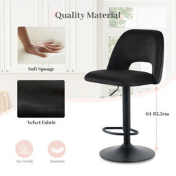 Sonara Adjustable Upholstered Velvet Bar Stools With Gas-Lift, Swivel And Footrest - thumbnail 5