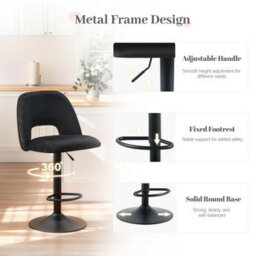 Sonara Adjustable Upholstered Velvet Bar Stools With Gas-Lift, Swivel And Footrest - thumbnail 3