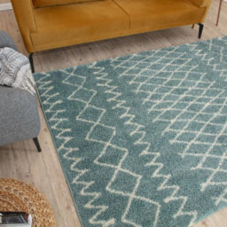The Rugs Moroccan Shaggy Rugs And Runners Soft Fluffy Tribal Design High Pile Duck Egg Blue And Ivory Living Room Kitchen Hallway 950 - thumbnail 5