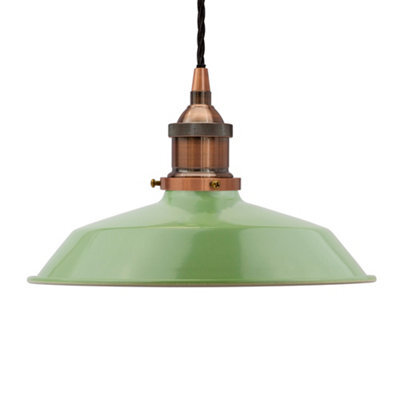 Mint Green Small Trinity Metal Painted Dome Pendant Light With Antique Copper Lamp Holder And Black Twisted Cable - Se Home - image 1