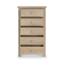 Farro Washed Oak Xl 5 Drawer Tallboy Chest Fully Assembled - Painted With Oak Top By Roseland Furniture - thumbnail 6