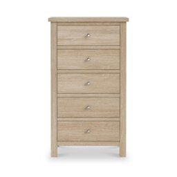 Farro Washed Oak Xl 5 Drawer Tallboy Chest Fully Assembled - Painted With Oak Top By Roseland Furniture - thumbnail 4