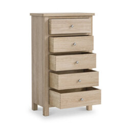 Farro Washed Oak Xl 5 Drawer Tallboy Chest Fully Assembled - Painted With Oak Top By Roseland Furniture - thumbnail 5