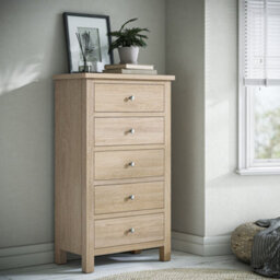 Farro Washed Oak Xl 5 Drawer Tallboy Chest Fully Assembled - Painted With Oak Top By Roseland Furniture - thumbnail 3