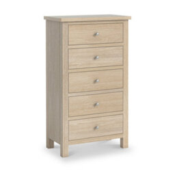 Farro Washed Oak Xl 5 Drawer Tallboy Chest Fully Assembled - Painted With Oak Top By Roseland Furniture