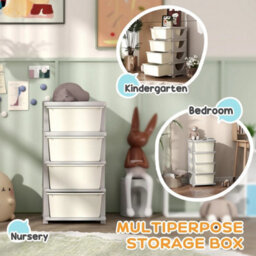 Kids Storage Units With Drawers 4 Tier Chest Dresser Tower Cream - thumbnail 3