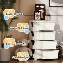 Kids Storage Units With Drawers 4 Tier Chest Dresser Tower Cream - thumbnail 4