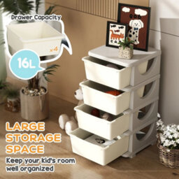 Kids Storage Units With Drawers 4 Tier Chest Dresser Tower Cream - thumbnail 5