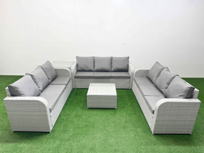 Fimous Pe Rattan Lounge Sofa Set 9 Seater Outdoor Garden Furniture Set Square Coffee Table 3 Seater Sofa Side Table Light Grey - image 1