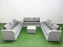 Fimous Pe Rattan Lounge Sofa Set 9 Seater Outdoor Garden Furniture Set Square Coffee Table 3 Seater Sofa Side Table Light Grey - thumbnail 2