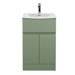 Hudson Reed Urban Satin Green Floor Standing 2 Door 1 Drawer Vanity Unit And Curved Basin With Silent Close, 835 X 510 X 440