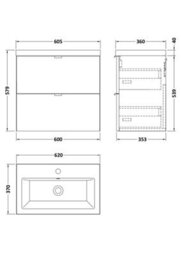 Hudson Reed Fusion Wall Hung 2-Drawer Vanity Unit & Ceramic Basin, Vanity Unit With Basin, Bleached Oak, 600mm - thumbnail 4