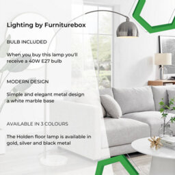Furniturebox Holden Tall Silver Chrome Metal Floor Standing Arc Lamp Light With White Marble Base Including A Rated Energy Efficient Led Bulb - thumbnail 2
