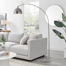 Furniturebox Holden Tall Silver Chrome Metal Floor Standing Arc Lamp Light With White Marble Base Including A Rated Energy Efficient Led Bulb