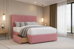 "Nexus Amalfi Pink Plush Divan Bed Base 2 Drawers Foot-End With 26"" Strutted Headboard 4'6 Double"