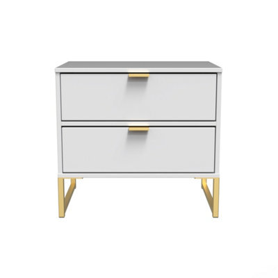 Tamworth Double 2 Drawer Bedside Cabinet In White Matt (Ready Assembled) - image 1