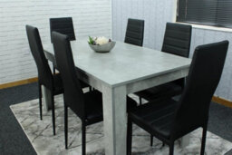 Kosy Koala Stone Grey Effect Wooden Dining Table Set With 6 Black Chairs Dining Room Furniture