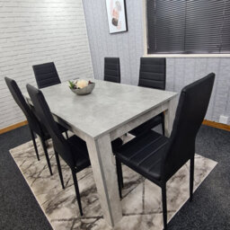 Kosy Koala Stone Grey Effect Wooden Dining Table Set With 6 Black Chairs Dining Room Furniture - thumbnail 3