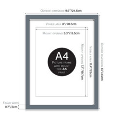 A4 Grey Picture Frame With Mount For A5 (14.8 X 21Cm - 5.8 X 8.3In) Poster, Photo, Artwork, Or Print. - thumbnail 2