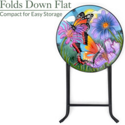 Folding Glass Table Garden Outdoor Patio Decoration Painted Round Top Christow Butterfly - thumbnail 4