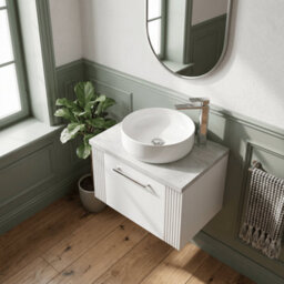 Balterley Belvide Partial Fluted 1 Drawer Wall Hung Vanity Unit With Bellato Grey Laminate Worktop - 600mm - Satin White - thumbnail 3