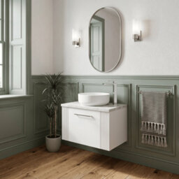 Balterley Belvide Partial Fluted 1 Drawer Wall Hung Vanity Unit With Bellato Grey Laminate Worktop - 600mm - Satin White - thumbnail 4