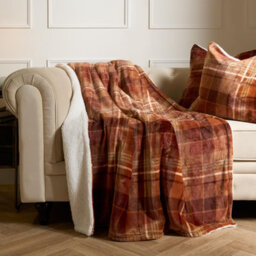 Ohs Felix Flannel Check Fleece Throw - Rust - thumbnail 2