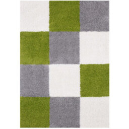 The Rugs Green Grey And Ivory Soft Checkerboard Design Fluffy Shaggy Rugs And Runners High Pile Living Room Kitchen Hallway 381 - thumbnail 3