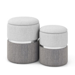 Gainoom Set Of 2 Grey Linen Fabric Storage Ottoman Upholstered Modern Round Footstool 21L+32L - thumbnail 8