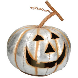 AB Tools Silver Pumpkin Jack O Lantern Halloween Light Up Candle Metal Decoration Garden - thumbnail 3