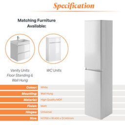 Plum&clay Marvel Gloss White Wall Hung Bathroom Tall Storage Unit - thumbnail 5