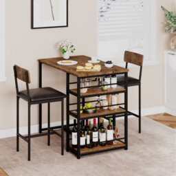 Retro Color 3-Piece Bar Table Set, With 2 Counter Height Bar Stools - thumbnail 3