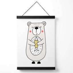 Artze Wall Art Cute Beige Bear Scandi Animal Art Print With Black Frame Size: A4 - thumbnail 1