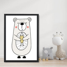 Artze Wall Art Cute Beige Bear Scandi Animal Art Print With Black Frame Size: A4 - thumbnail 2