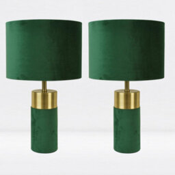 First Choice Lighting Set Of 2 Green Velour Velvet Table Lamps - thumbnail 1
