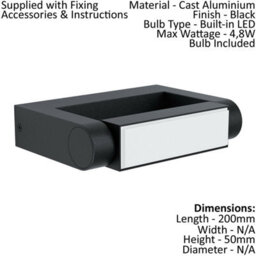 2 Pack Ip44 Outdoor Black Led Wall Lights - Stylish Cast Aluminium Porch Lamps - thumbnail 2