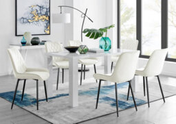Furniturebox Uk Pivero 6 White Dining Table And 6 Cream Pesaro Black Leg Chairs