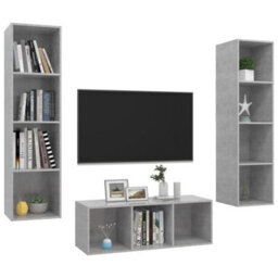 Berkfield 3 Piece Tv Cabinet Set Concrete Grey Engineered Wood - thumbnail 3