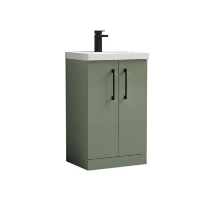 Balterley Bramshall Modern Bathroom 2 Soft Close Door & Mid-Edge Vanity Unit Basin, Satin Green, 500mm - image 1