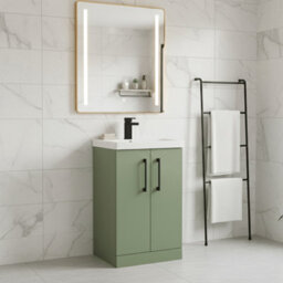 Balterley Bramshall Modern Bathroom 2 Soft Close Door & Mid-Edge Vanity Unit Basin, Satin Green, 500mm - thumbnail 3