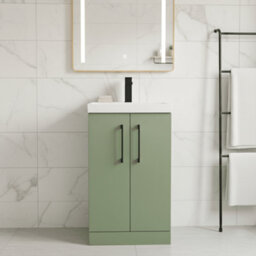 Balterley Bramshall Modern Bathroom 2 Soft Close Door & Mid-Edge Vanity Unit Basin, Satin Green, 500mm - thumbnail 2